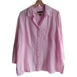 INC Womens 18W Pink Linen Long Sleeve Button-Up Shirt